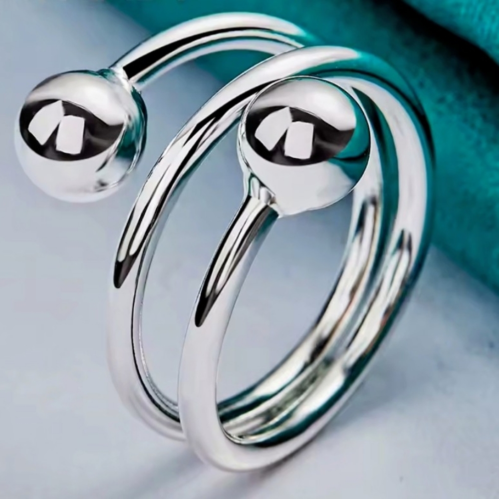 URMYLADY Silver Double Round Head Ring Adjustable Size 6 - Picture 1 of 5
